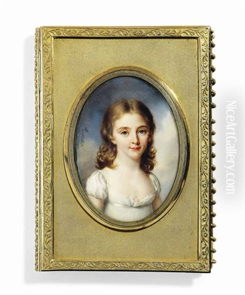 A Child, In Decollete White Dress, Long Curling Fair Hair Oil Painting by Jean Baptiste Jacques Augustin