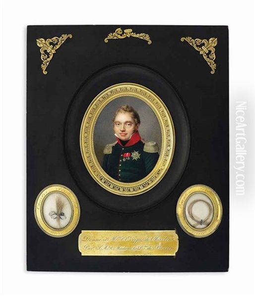 Charles-ferdinand Of Bourbon (1778-1820), Duc De Berry, In Dark Green Uniform With Red Collar, Silver Epaulettes, Black Stock Oil Painting by Jean Baptiste Jacques Augustin