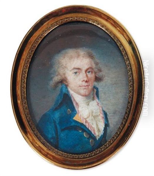 Portrait D'homme A La Redingote Bleue Et Au Gilet Raye Rose Oil Painting by Jean Baptiste Jacques Augustin