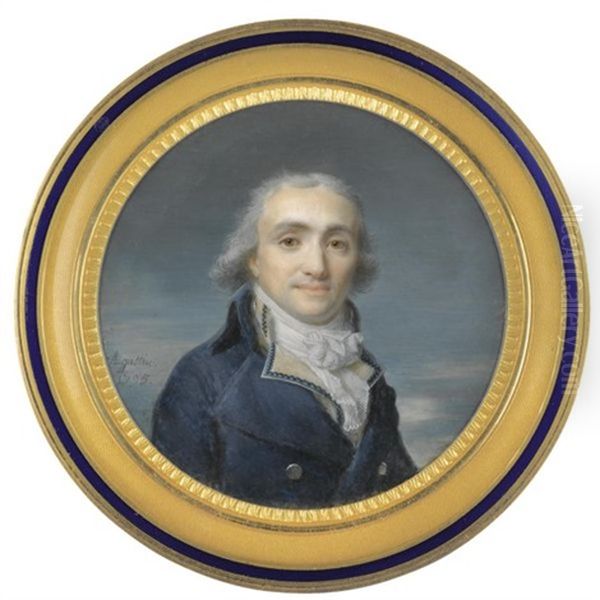 Portrait Of A Gentleman Wearing A Blue Coat And A Knotted White Cravat Oil Painting by Jean Baptiste Jacques Augustin