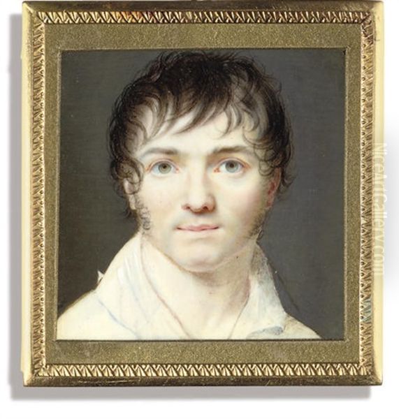 A Self-portrait Of The Artist, In Open White Shirt Oil Painting by Jean Baptiste Jacques Augustin