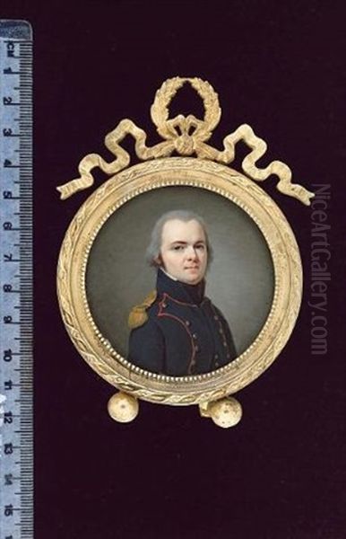 An Artillery Officer, Wearing Dark Blue Uniform With Red Piping And Gold Epaulette Oil Painting by Jean Baptiste Jacques Augustin