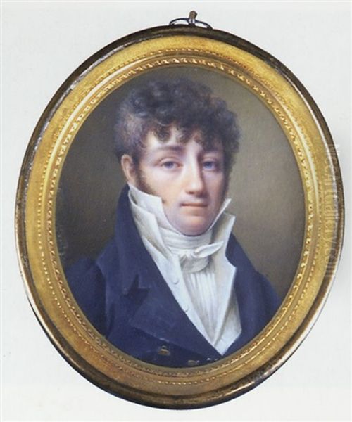 Un Homme De Qualite En Redingote Bleue, Gilet Et Cravate Blancs Oil Painting by Jean Baptiste Jacques Augustin