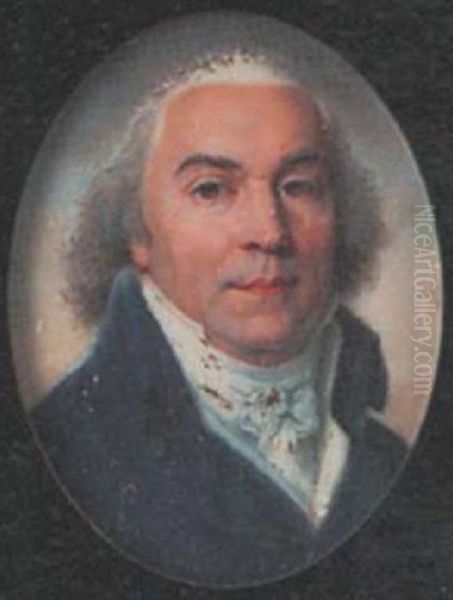 A Gentleman Wearing Blue Coat, White Waistcoat And Tied Cravat, His Loose Hair Powdered Oil Painting by Jean Baptiste Jacques Augustin