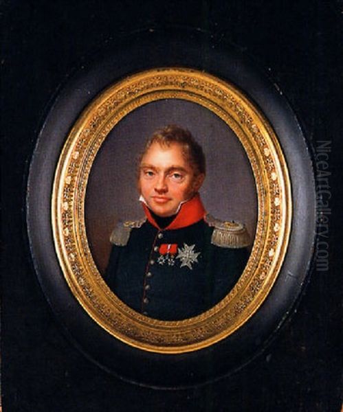 Portrait Of Charles Ferdinand, The Duke Of Berry In Dark Green Jacket With Red Collar And Piping Oil Painting by Jean Baptiste Jacques Augustin