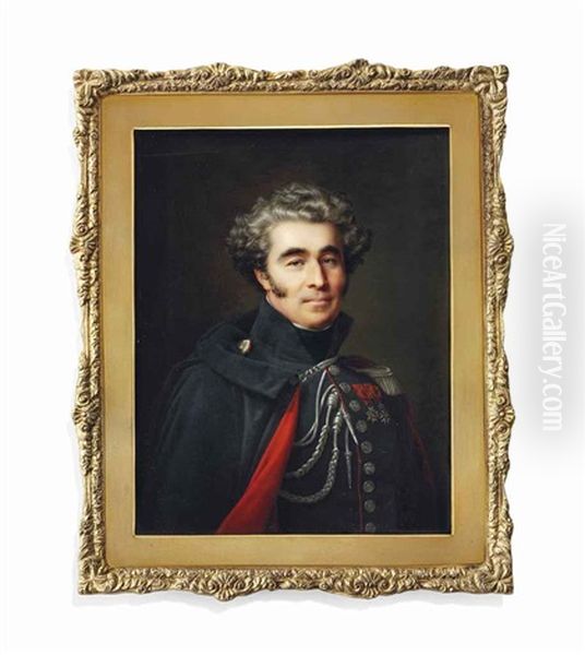 An Officer, In Red-piped Blue Military Uniform With Silver Buttons, Epaulettes And Aiguillettes, Wearing The Badges Of The Royal French Orders Of St. Louis And The Legion Of Honour Oil Painting by Pauline Augustin