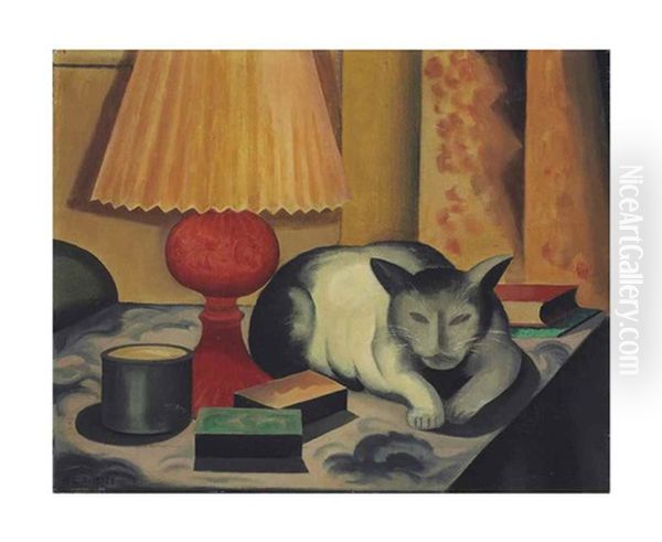 Cat And Lamp Oil Painting by George Copeland Ault