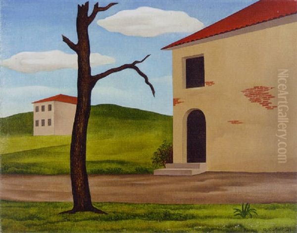 Landscape With Building And Leafless Tree Oil Painting by George Copeland Ault