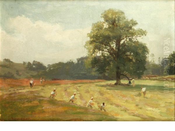 Harvesting Scene Oil Painting by James Aumonier