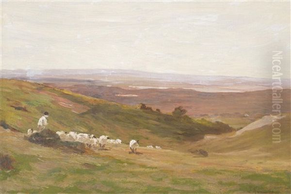 Exmoor Landscape With Sheep Oil Painting by James Aumonier