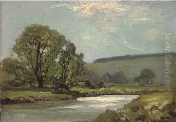 A River Landscape, Afternoon Oil Painting by James Aumonier