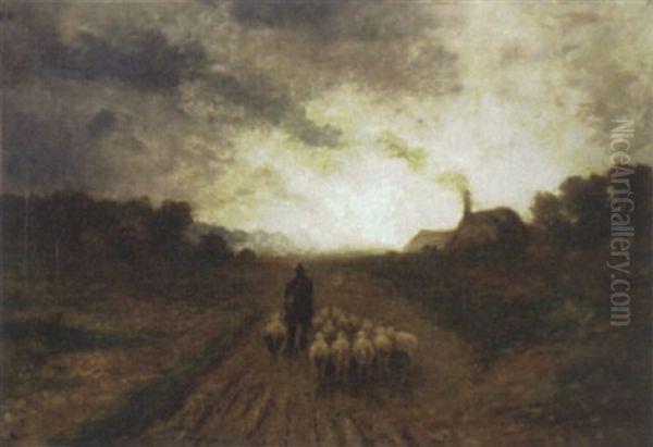 Driving Home The Flock Oil Painting by James Aumonier