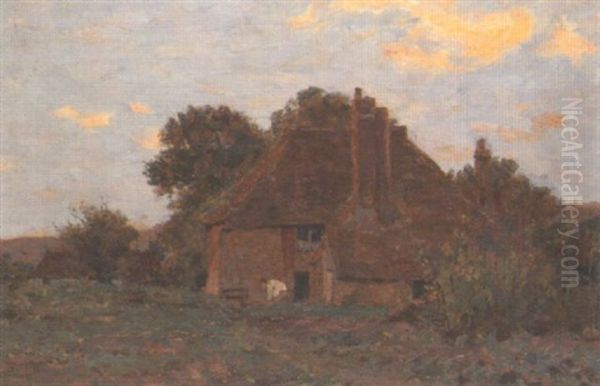 A Cottage Scene Oil Painting by James Aumonier