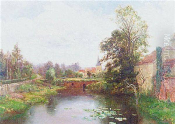 Country River Landscape Oil Painting by James Aumonier