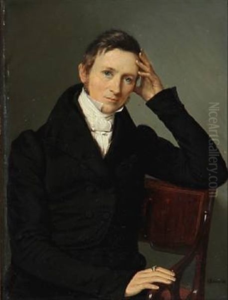 Portrait Of The Painter John Eilert Steenfeldt (1799-1860) (2 Works) Oil Painting by Louis Auguste Francois Aumont