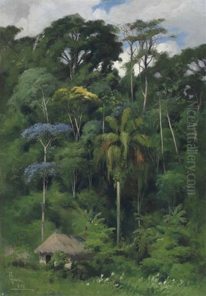 Brazilian Forest Oil Painting by Francisco Aurelio de Figueiredo