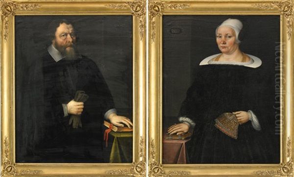 Portratt Av Kyrkoherden Olof Aurivillius Och Hans Hustru Barbara Cassiopaea (pair) Oil Painting by Johan Aureller the Elder