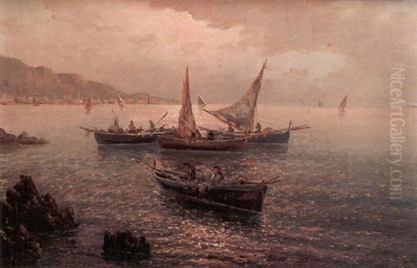 Marina Con Pescatori Oil Painting by Raffaele D' Auria