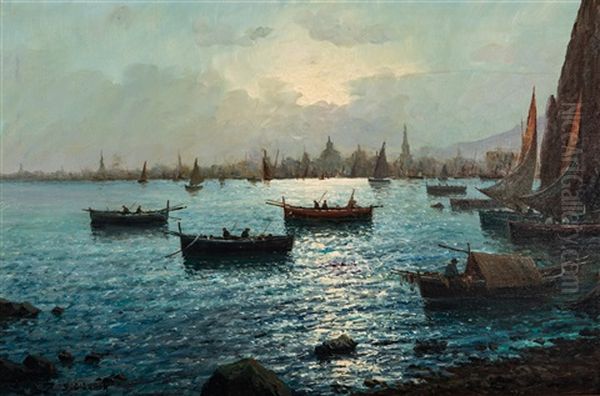 Harbor Scene Oil Painting by Vincenzo d' Auria