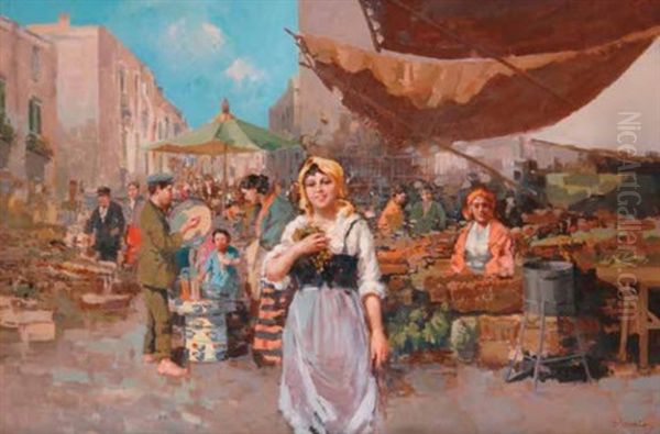 Scena Di Mercato Con Personaggi Oil Painting by Vincenzo d' Auria