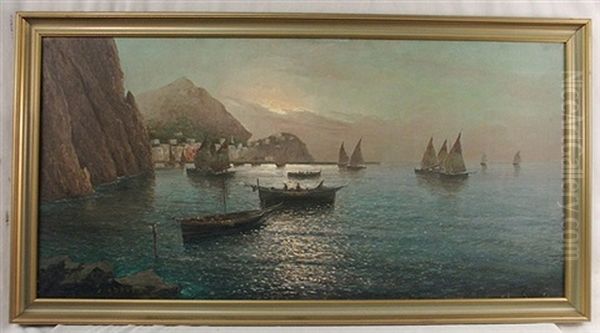 Fishing Port Coast Of Capri Oil Painting by Vincenzo d' Auria