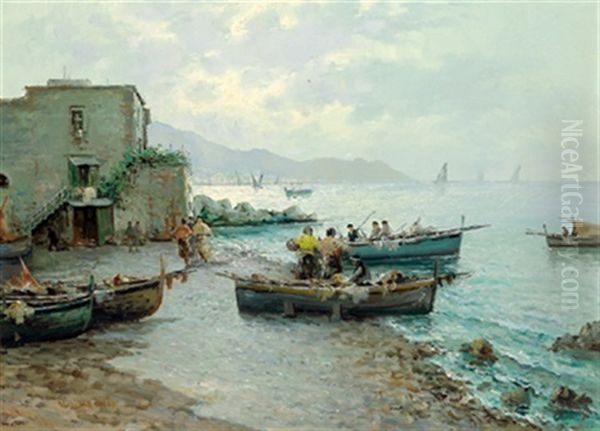 Fischer An Der Kuste Oil Painting by Vincenzo d' Auria