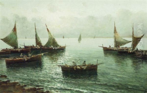 The Return Of The Fishing Fleet Oil Painting by Vincenzo d' Auria