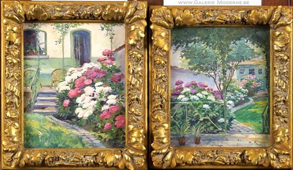 Maison Cote Jardin (2 Works) Oil Painting by Henri Aurrens