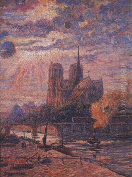 Notre Dame, Effets De Soleil Oil Painting by Henri Aurrens