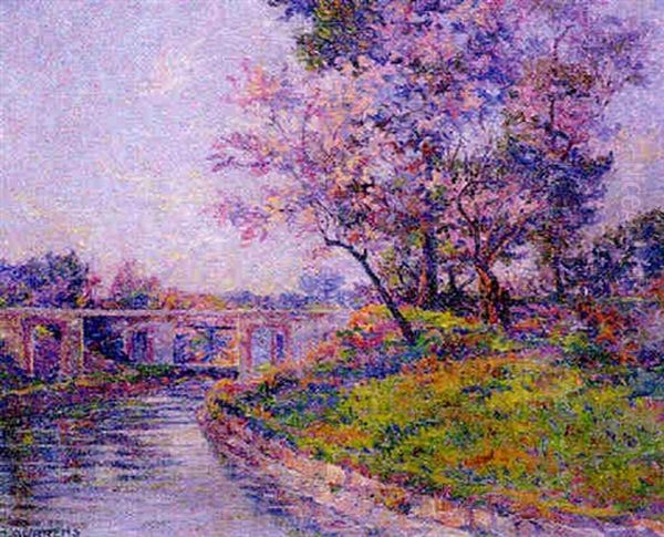 Pont Sur La Riviere Oil Painting by Henri Aurrens