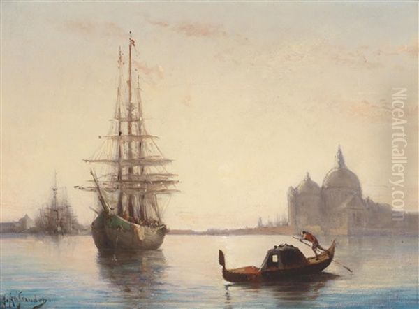 Venedig, Gondel Vor Santa Maria Salute Oil Painting by Joseph Nichols Hippolyte Aussandon