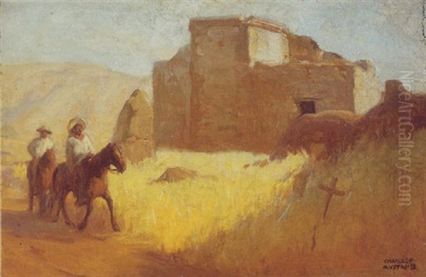 Riders Near A Pueblo Oil Painting by Charles Percy Austin