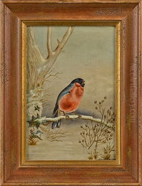 Winter Scenes With Songbirds (pair) Oil Painting by Ben Austrian