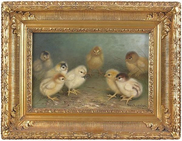 Eight Chicks Oil Painting by Ben Austrian