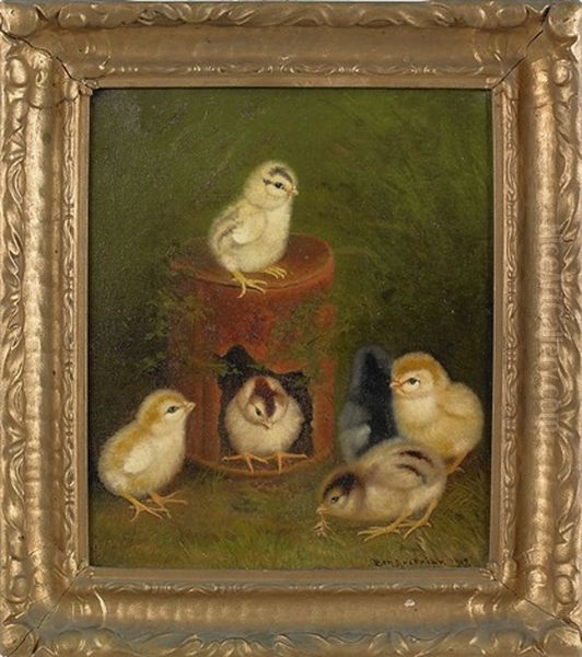 Six Chicks Oil Painting by Ben Austrian