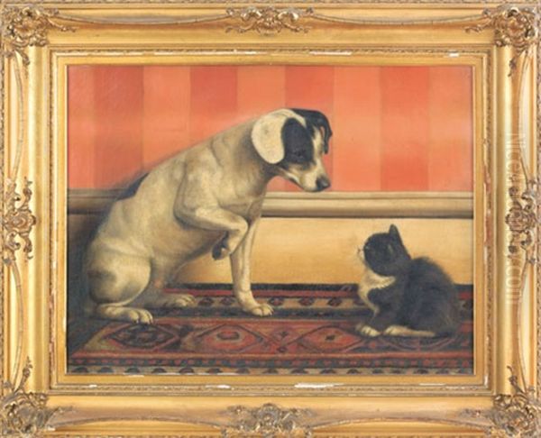 Cat And Dog Oil Painting by Ben Austrian