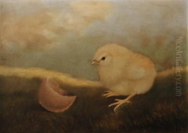 Baby Chick With Egg Shell Oil Painting by Ben Austrian