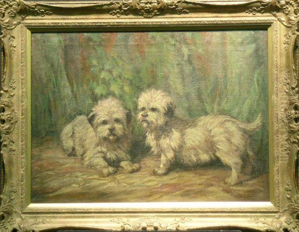 Two Dandie Dinmont Terriers Oil Painting by Joseph Denovan, Adam Jnr.