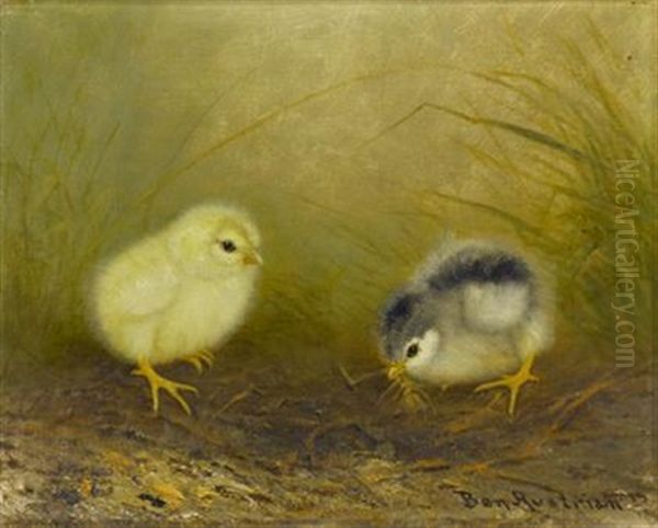 Two Chicks Oil Painting by Ben Austrian