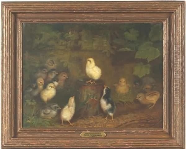 Chicks On A Drum Oil Painting by Ben Austrian