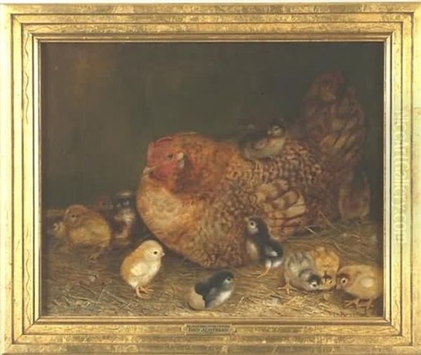 Mother Hen And Chicks Oil Painting by Ben Austrian