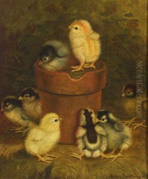 Genre Scene With Chicks Oil Painting by Ben Austrian