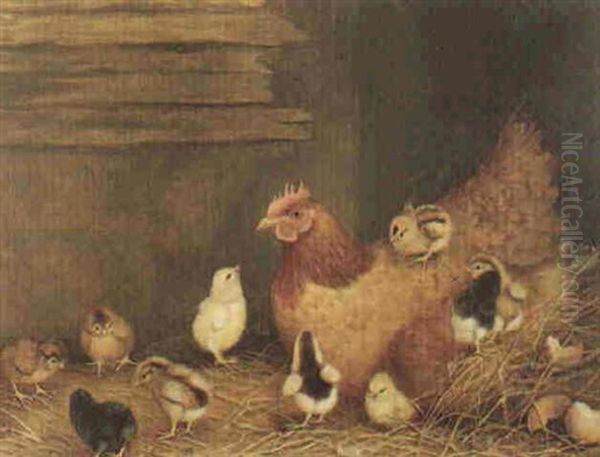 Mother Hen And Her New Brood Oil Painting by Ben Austrian