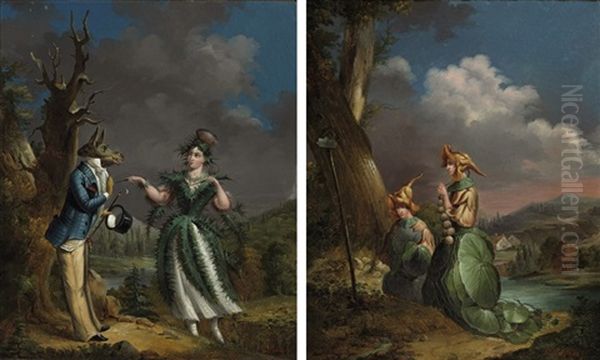 The Thistle And The Ass (+ Another; Pair From The Thistle's Experiences By Hans Christian Andersen) Oil Painting by Edouard Joseph Francois Autrique