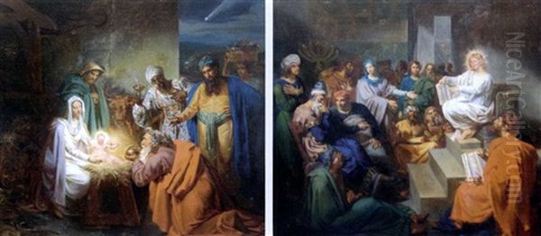 L'adoration Des Mages (+ Jesus Au Temple; Pair) Oil Painting by Felix Auvray