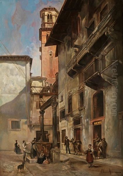 Stadtansicht In Verona Oil Painting by Vittorio Avanzi