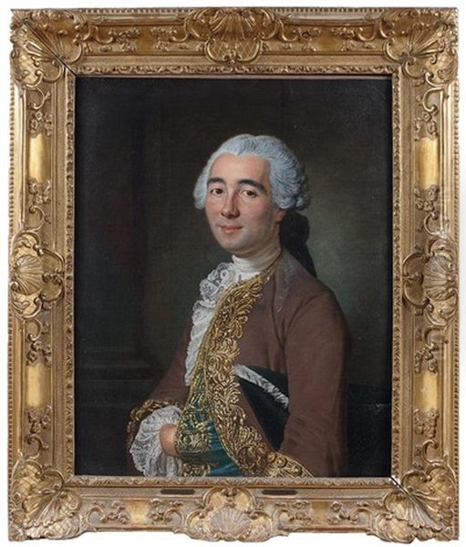 Portrait De Dominique De Lesseps, Seigneur Du Colombier, Ministre De France A Bruxelles Oil Painting by Jacques Andre Joseph Aved