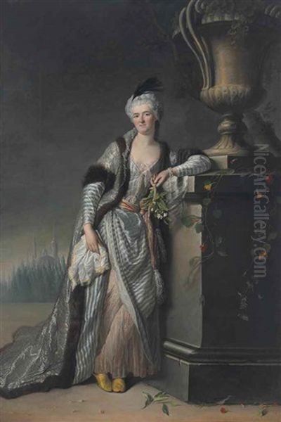 The Marquise De Sainte-maure D'origny, Full-length, As A Sultana Oil Painting by Jacques Andre Joseph Aved