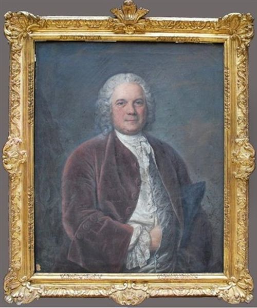 Portrait De Gentilhomme En Veste Lie De Vin Oil Painting by Jacques Andre Joseph Aved