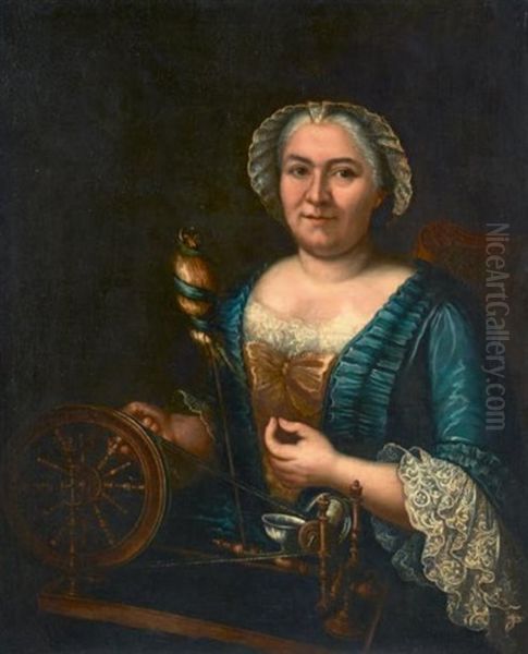 Portrait Presume De Madame Arlon Filant De La Soie Oil Painting by Jacques Andre Joseph Aved